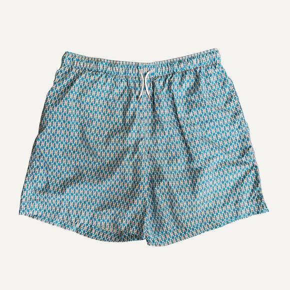 Size L - Hermès Men's Blue Drawstring AOP Swim Shorts - Picture 1 of 4
